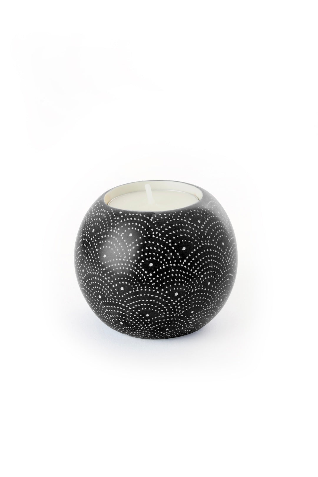 Black Deco Dot Soapstone Tea Light Candle Holder