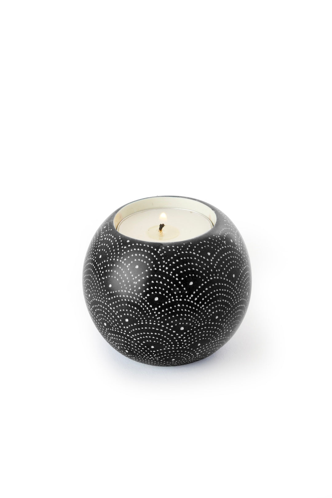 Black Deco Dot Soapstone Tea Light Candle Holder