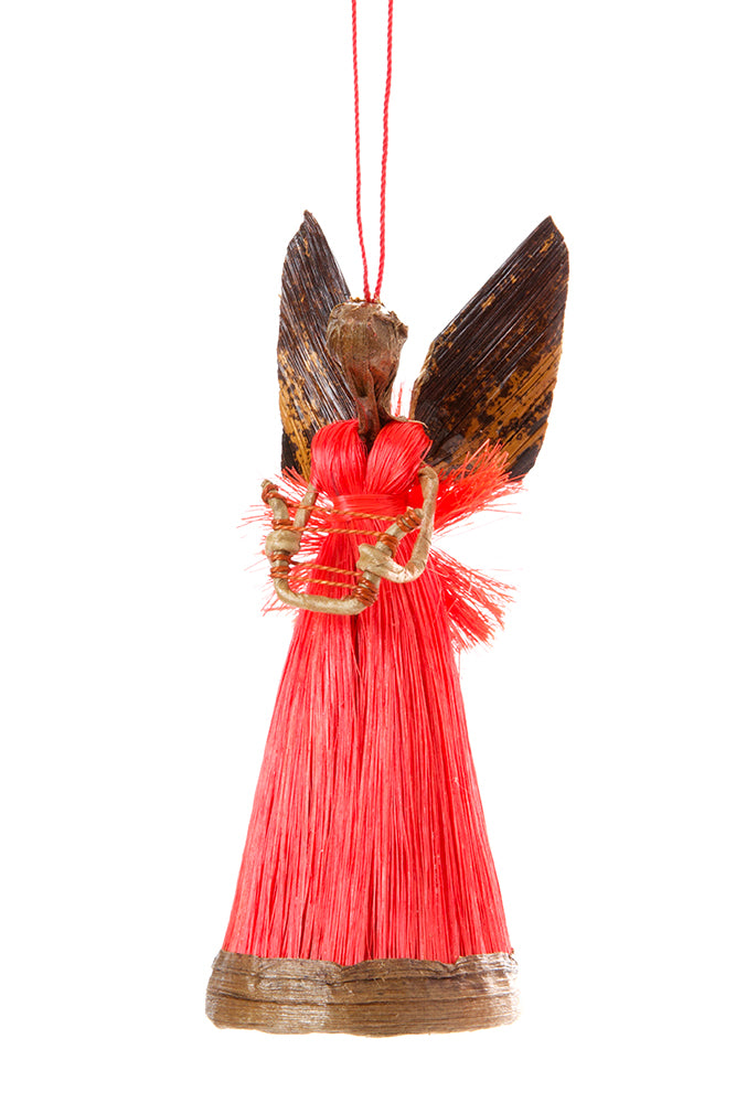 Red Sisal Angel of Song Handmade Christmas Ornament