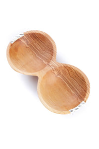 Olive Wood Double Well Serving Bowl with Striped Bone Inlay