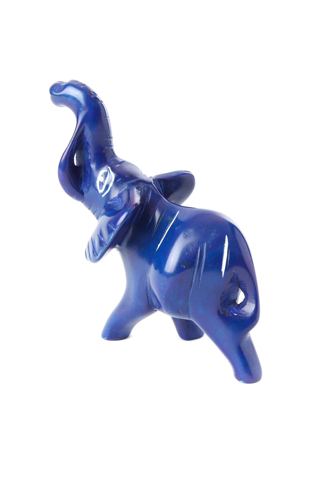 Small Soapstone Trumpeting Elephant - Blue