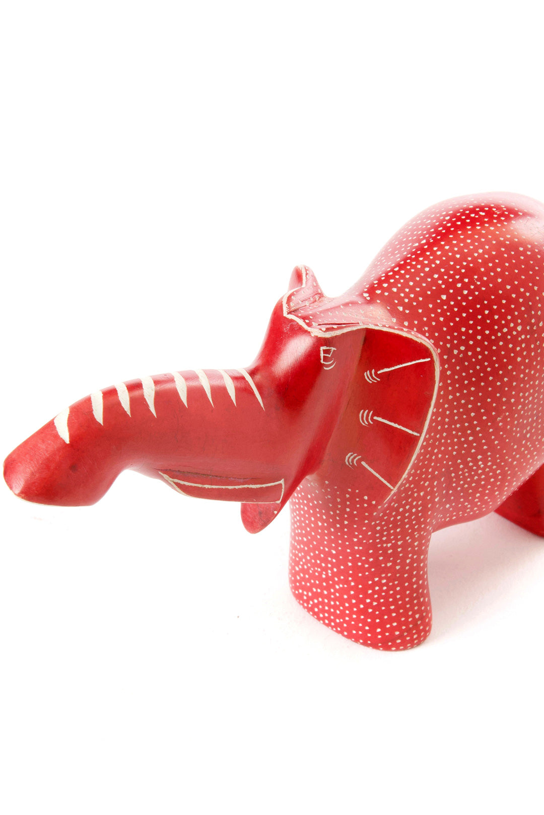 Large Red Polka Dot Elephant with Trunk Up