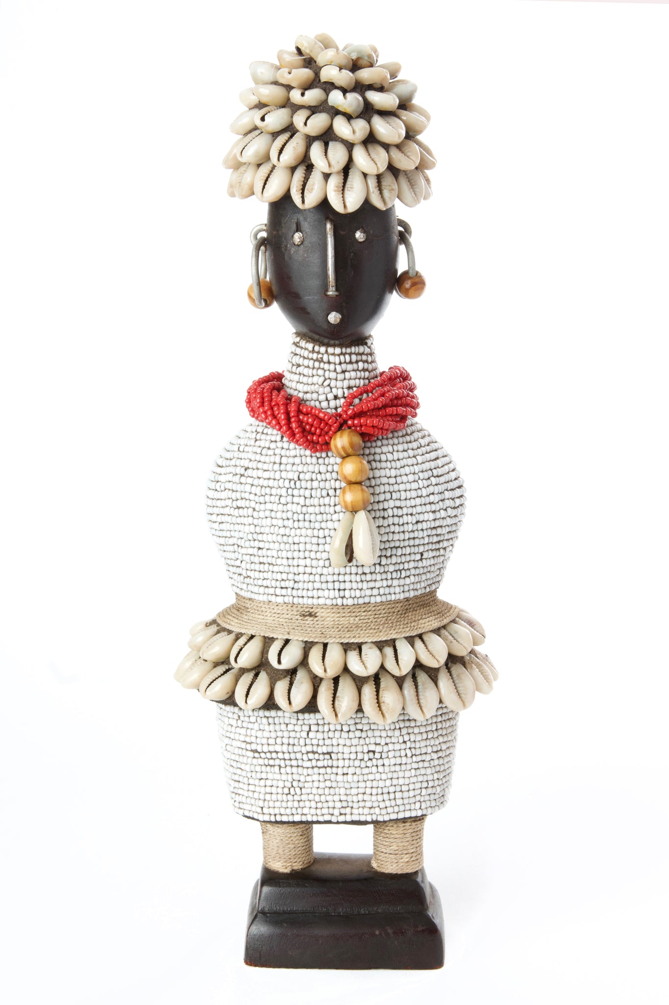 White Beaded Namji Doll with Red Necklace