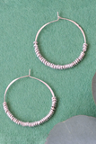 Sterling Silver Hammered Hoop Earrings with Silver Hishi - Large