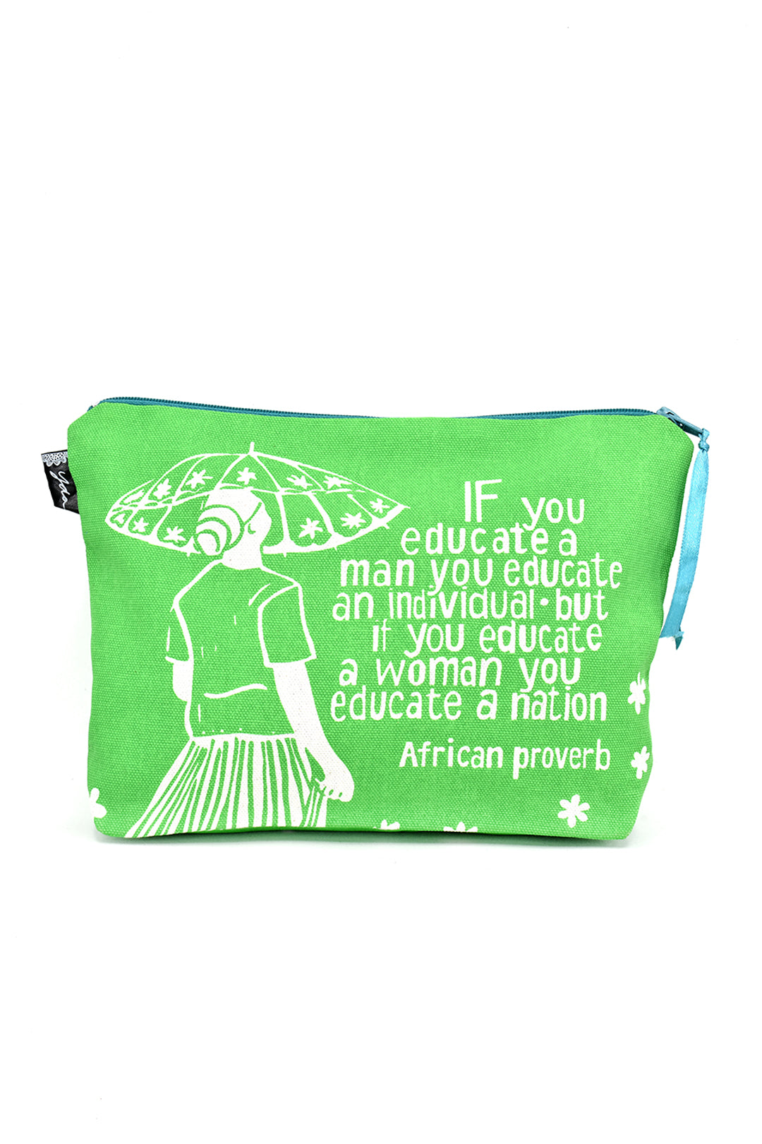 AMELIA HIDING "Educate a Woman" African Proverb Pouch in Lime or Hibiscus Lime "Educate a Woman" African Proverb Pouch