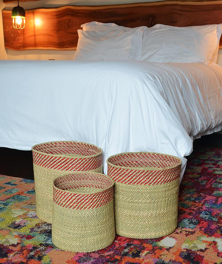 Trio of natural fiber storage baskets