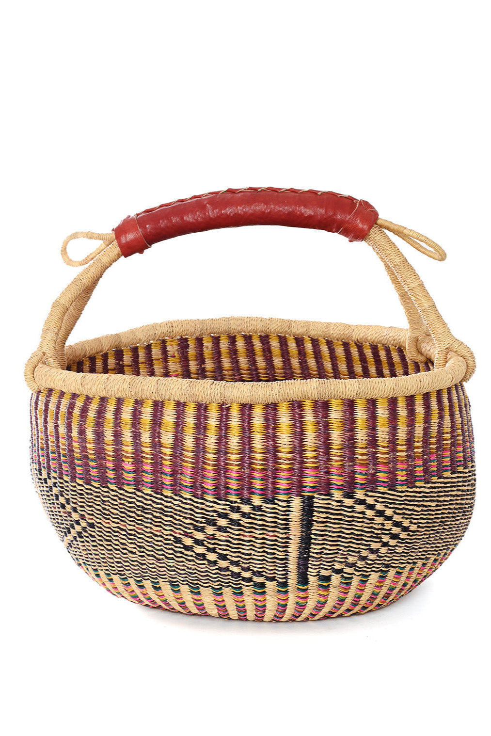 purple, natural, and multicolor one of a kind Bolga basket
