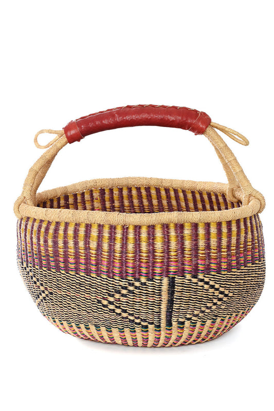 purple, natural, and multicolor one of a kind Bolga basket