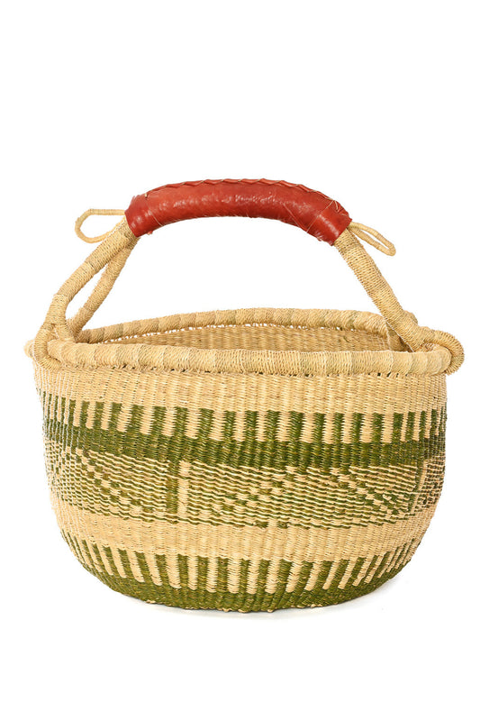 Natural and Green One of a Kind Bolga Basket | African Baskets from Ghana