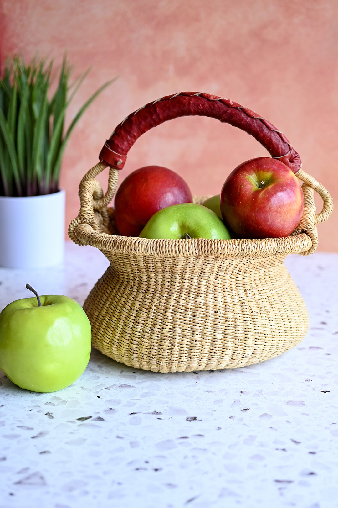 Petite Natural Swing Basket with Leather Handle