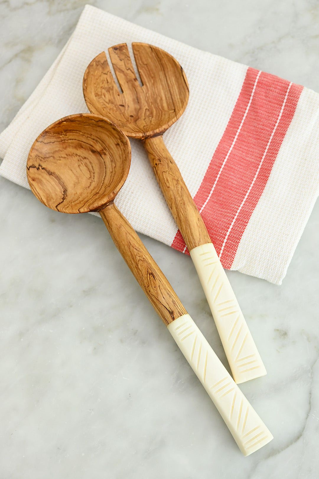 Hand-carved olivewood and bone salad servers | Fair Trade from Kenya | Kitchen 