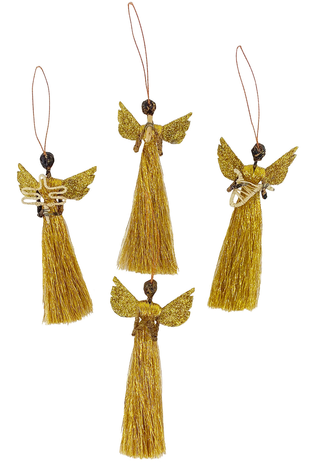 Golden Shimmer Banana Fiber & Thread Angel Ornament