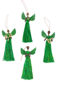 Emerald Shimmer Banana Fiber & Thread Angel Ornament