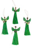 Emerald Shimmer Banana Fiber & Thread Angel Ornament