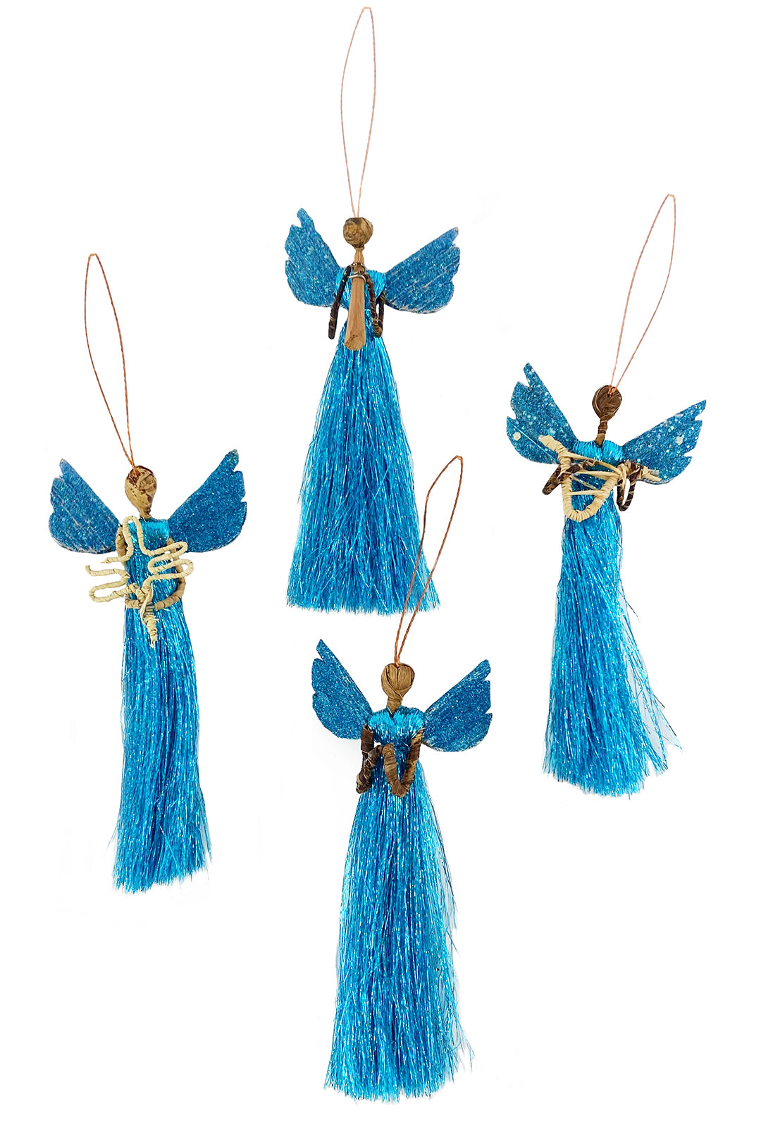 Azure Shimmer Banana Fiber & Thread Angel Ornament