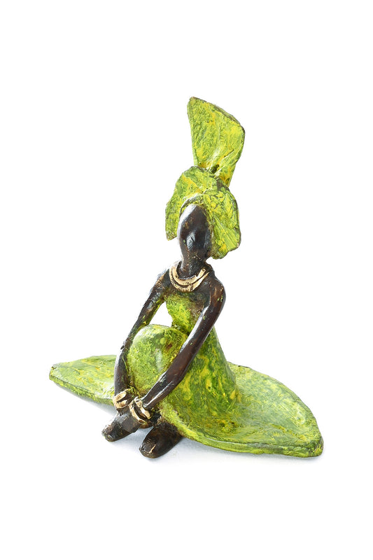 Contemplative Woman in Green Bronze Sculpture