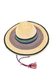 Wide Brim Grass Hat with Colorful Band & Leather Strap
