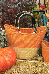 Pumpkin Color Block Wing Shopper with Leather Handles