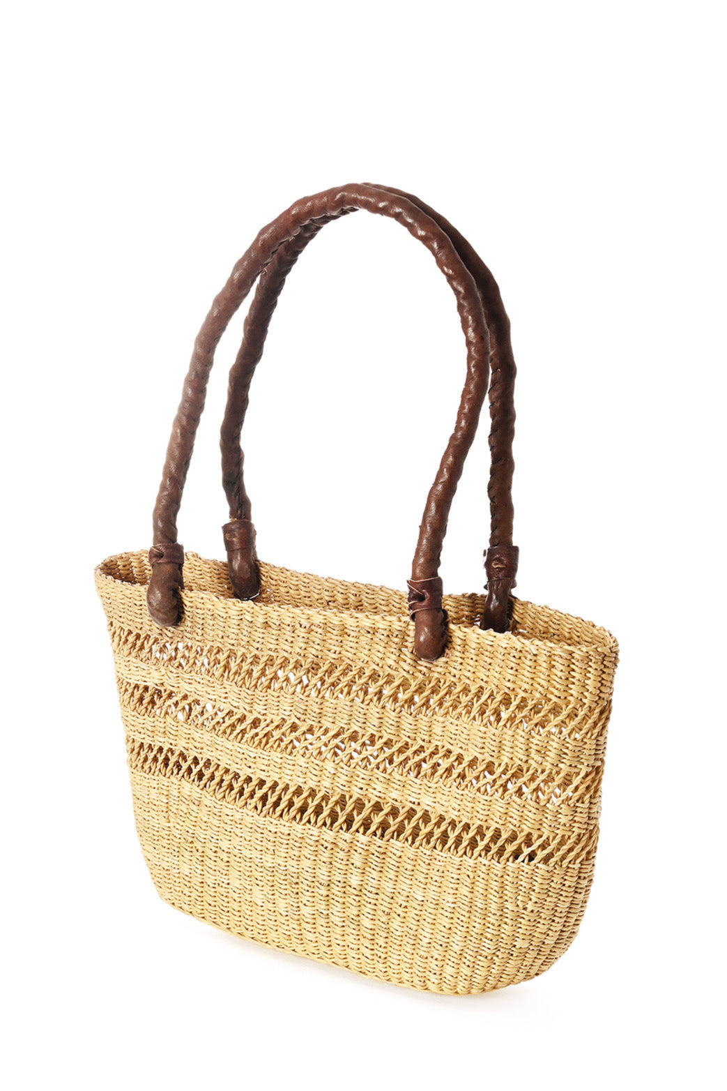 Lace Weave Mini Tote with Chocolate Brown Leather Handles