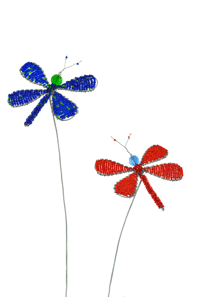 Beaded Dragonfly Recycled Wire Garden Stakes