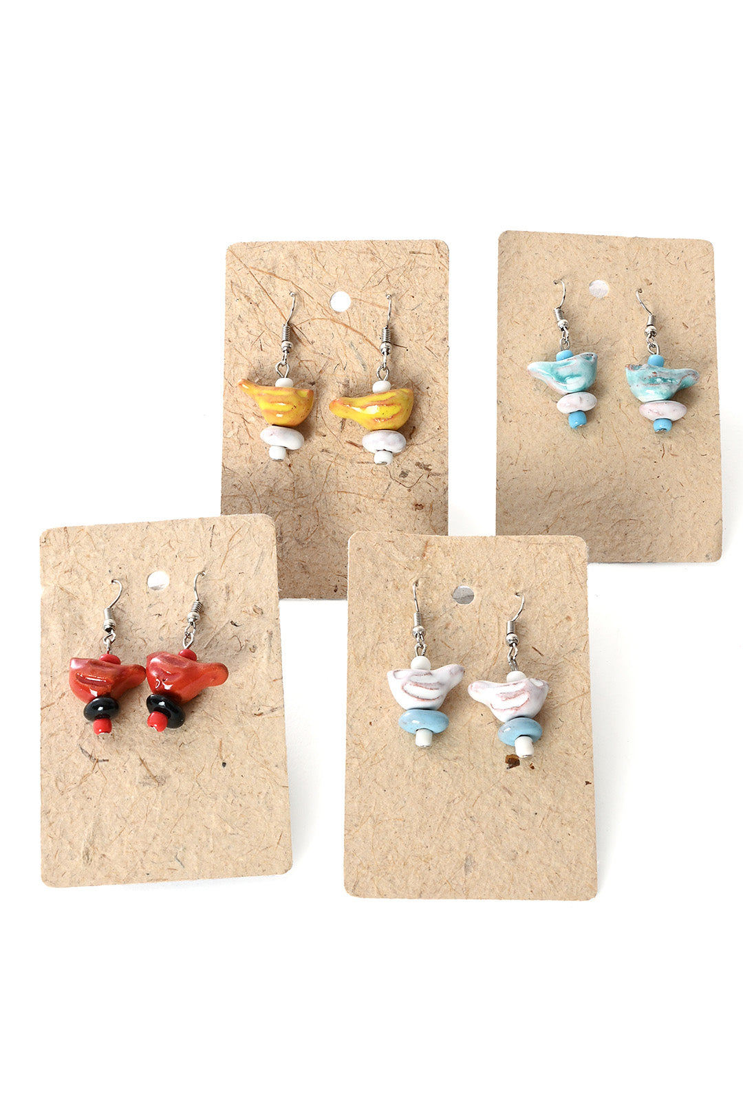 White Ceramic Bird Earrings from Kenya