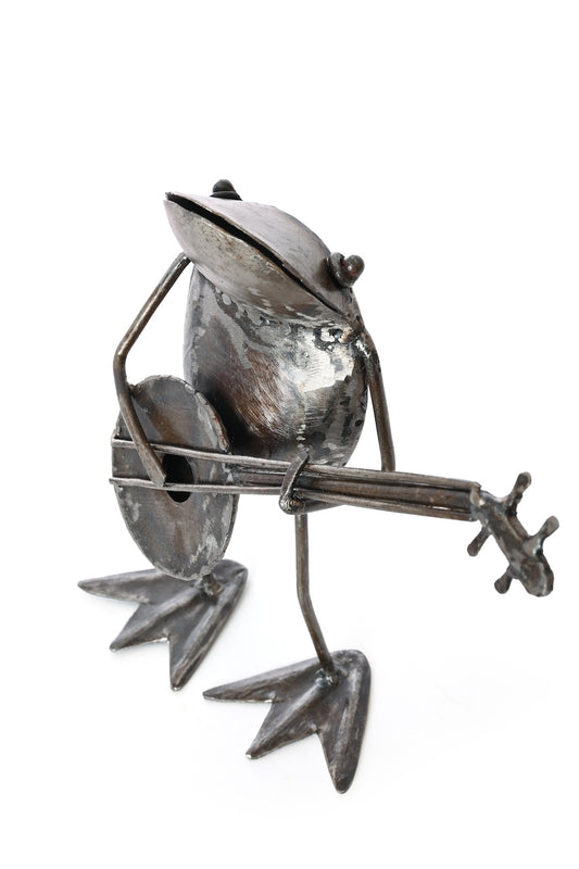 Banjo Playing Frog Metal Sculpture