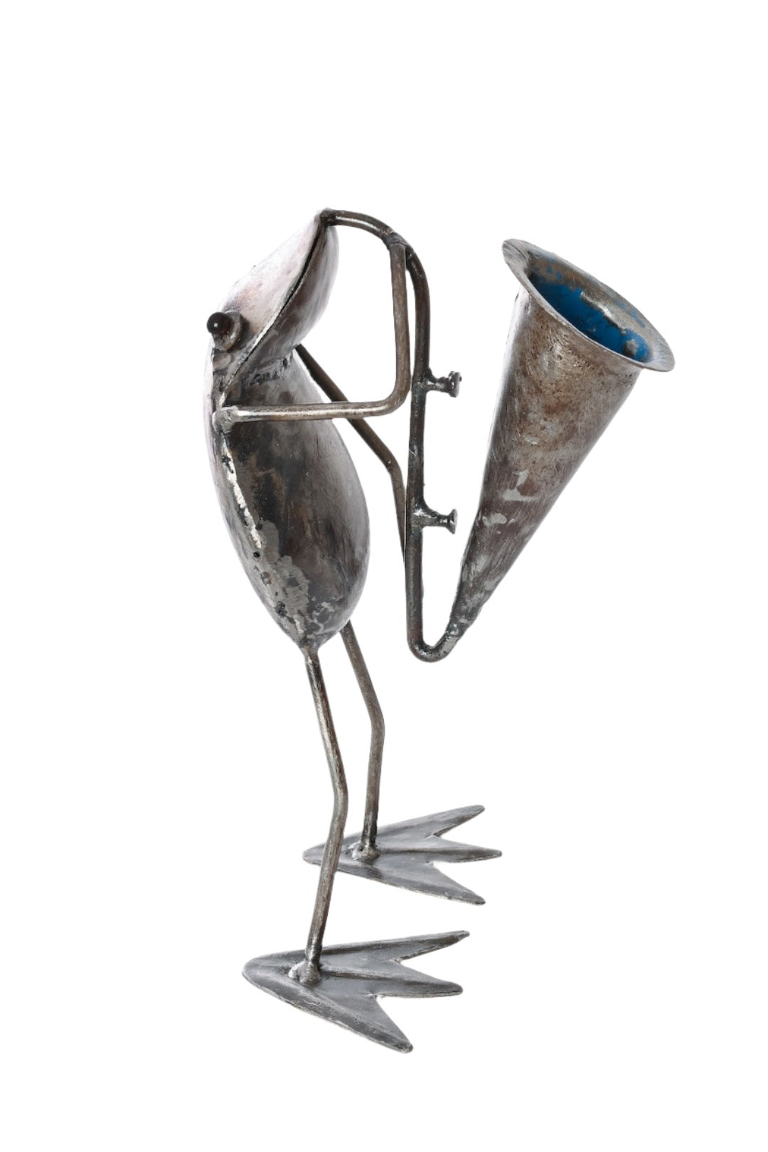 Horn Player Metal Frog Sculpture