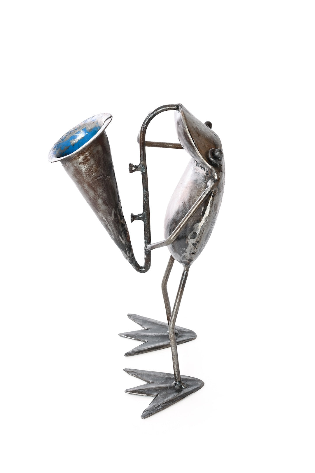 Horn Player Metal Frog Sculpture