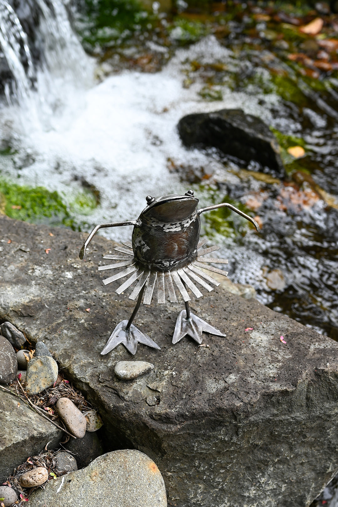 Dancing Frog Recycled Metal Sculpture