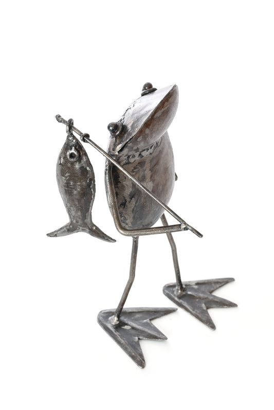 Fishing Frog Metal Sculpture