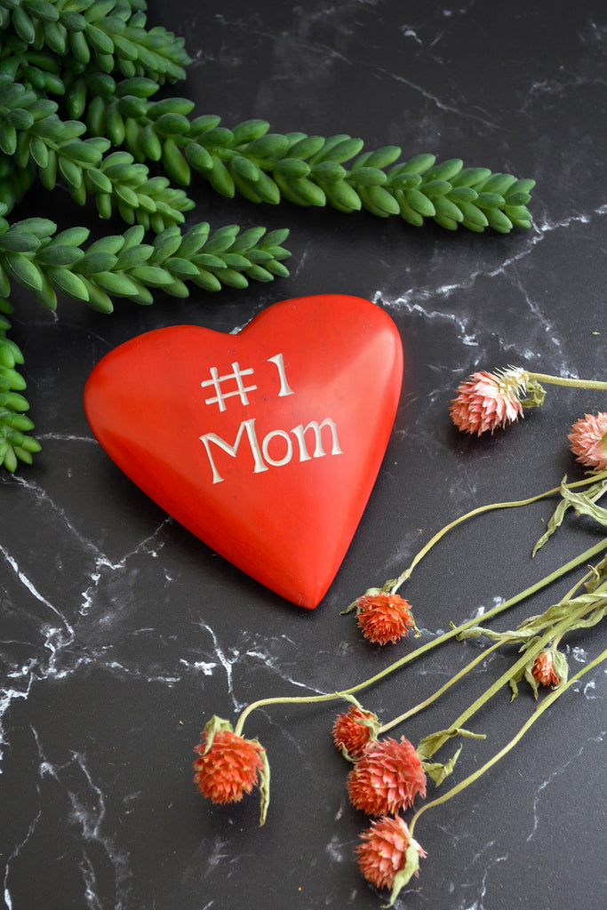 #1 Mom Soapstone Paperweight Heart