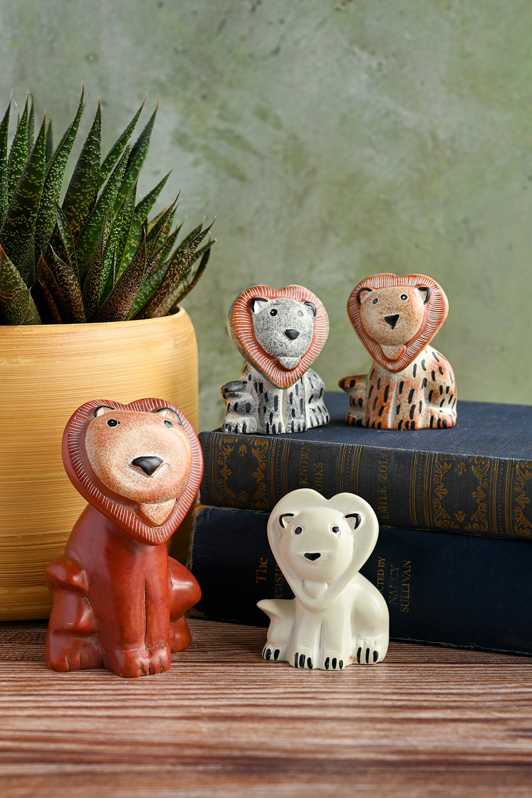 Set of 3 Small Soapstone Sweetheart Lions