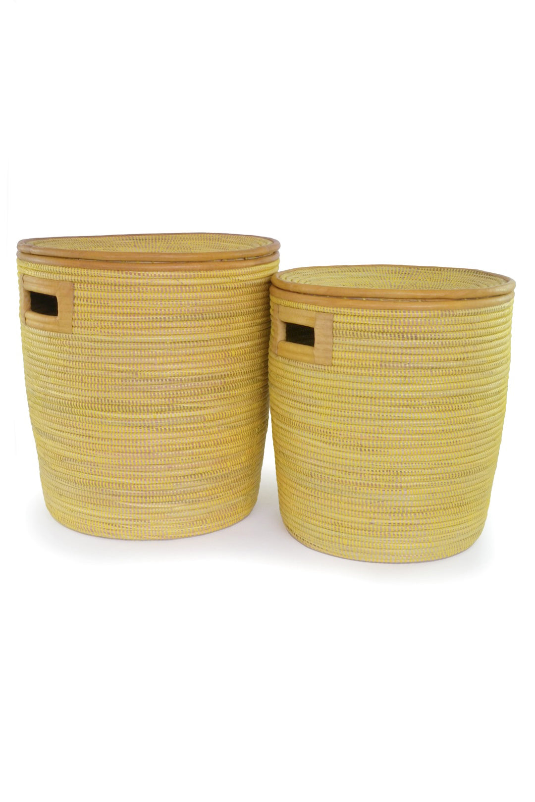 Maize Lidded Hamper Set with Leather Trim