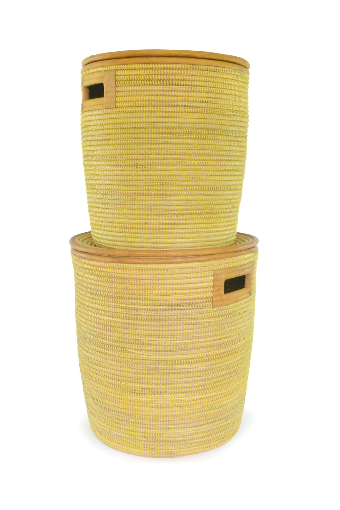 Maize Lidded Hamper Set with Leather Trim