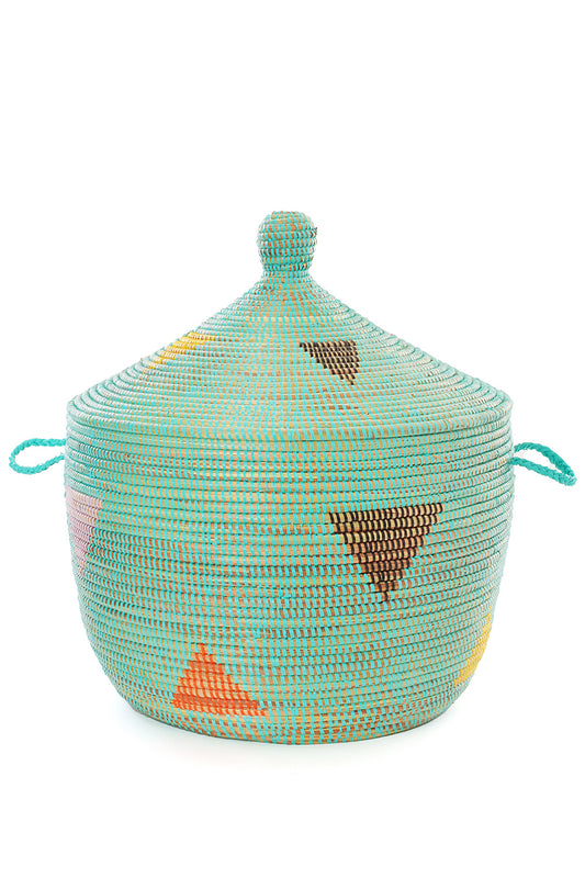 Aqua Teranga Triangles Short Lidded Basket