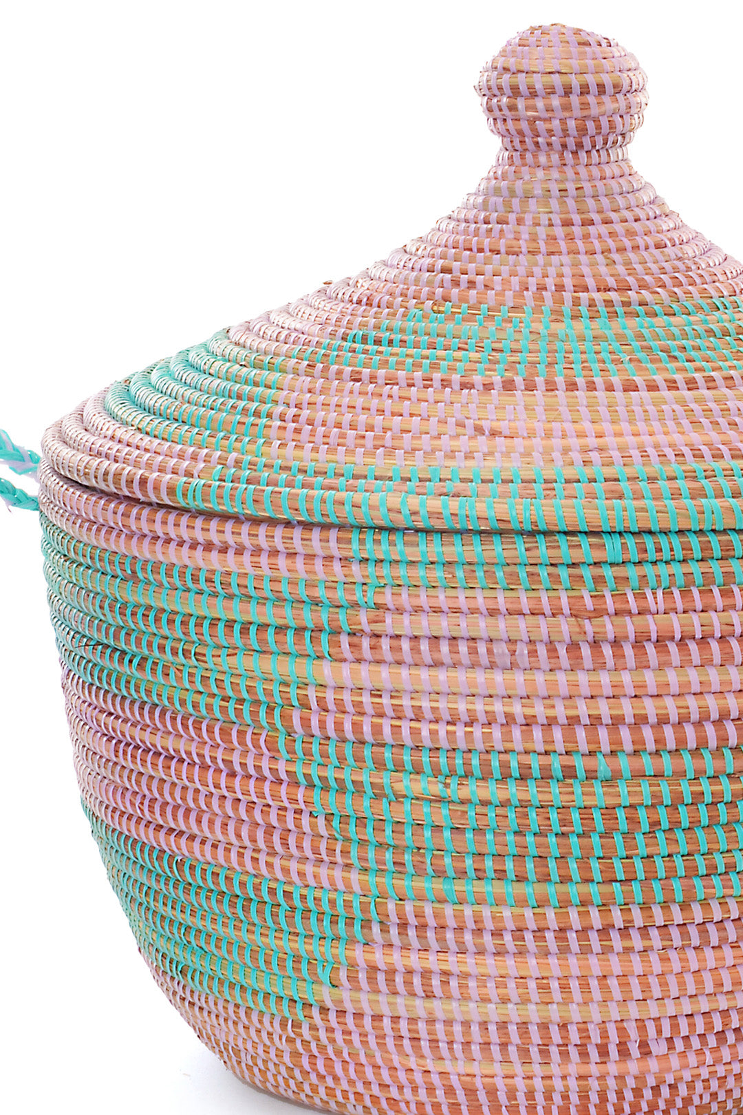 Aqua & Lavender Herringbone Short Lidded Basket