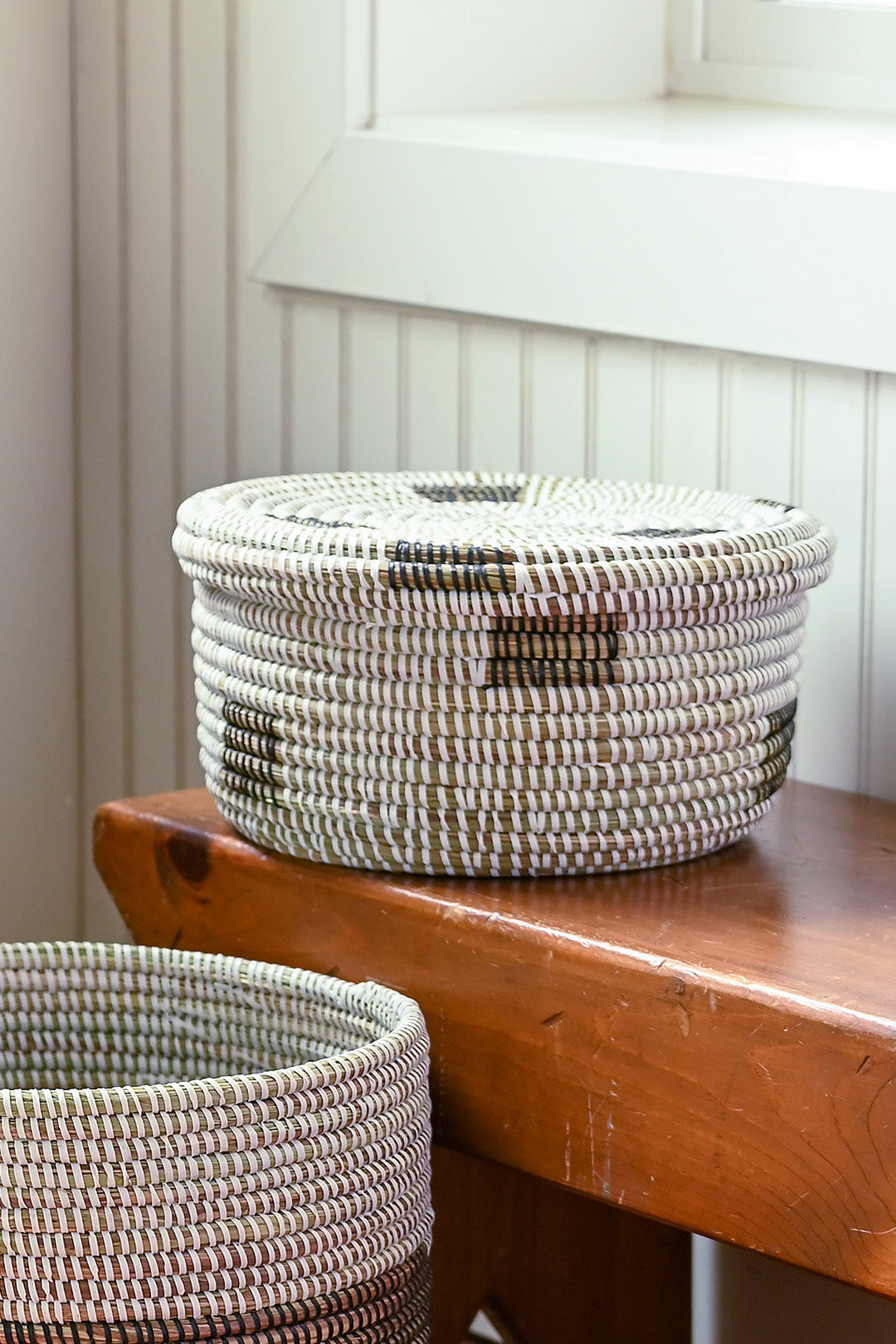 Black & White Lidded Storage Box Basket