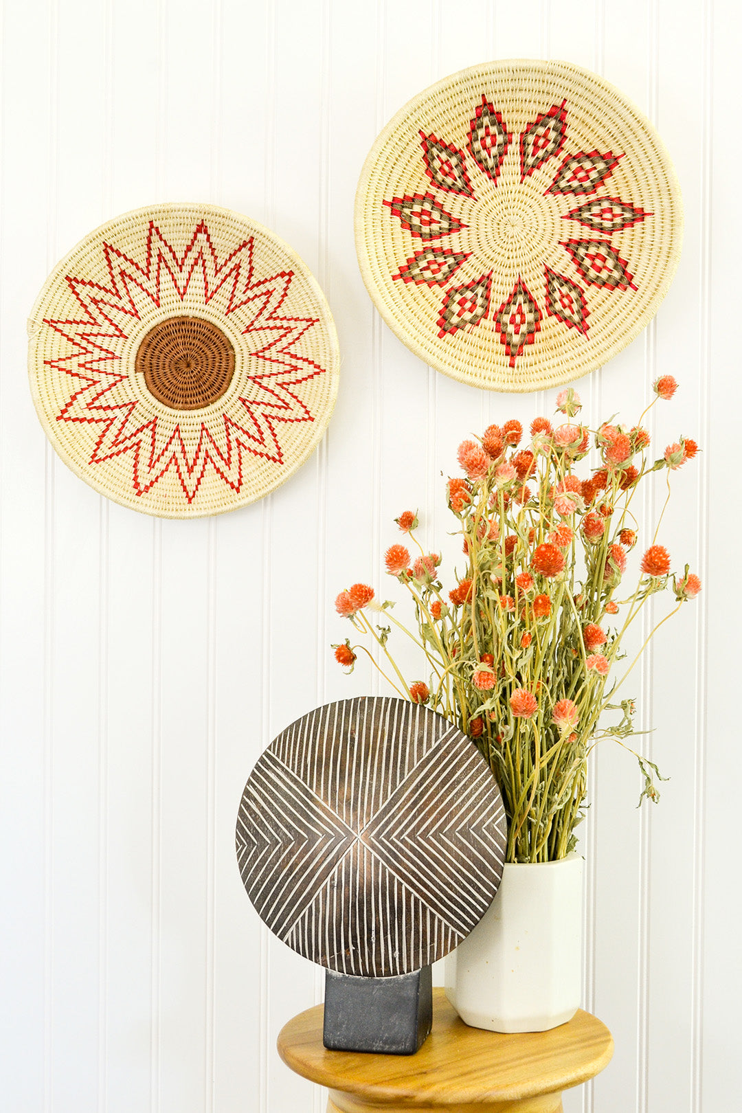 Pops of Red One of a Kind Sisal Wall Basket Set of 2