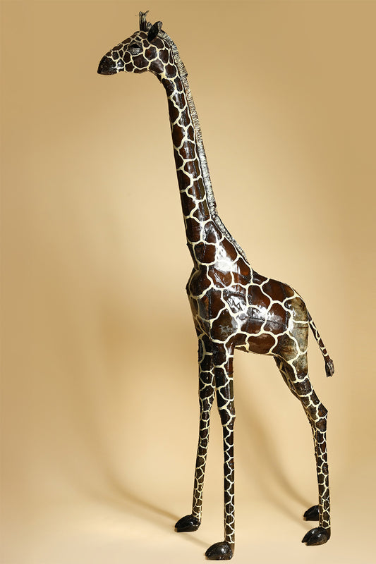 7 foot tall giraffe garden art - one of a kind sculpture from Zimbabwe, Africa - upcycled metal giraffe