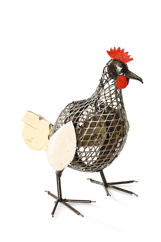 Mother Hen Recycled Metal & Mesh Sculpture