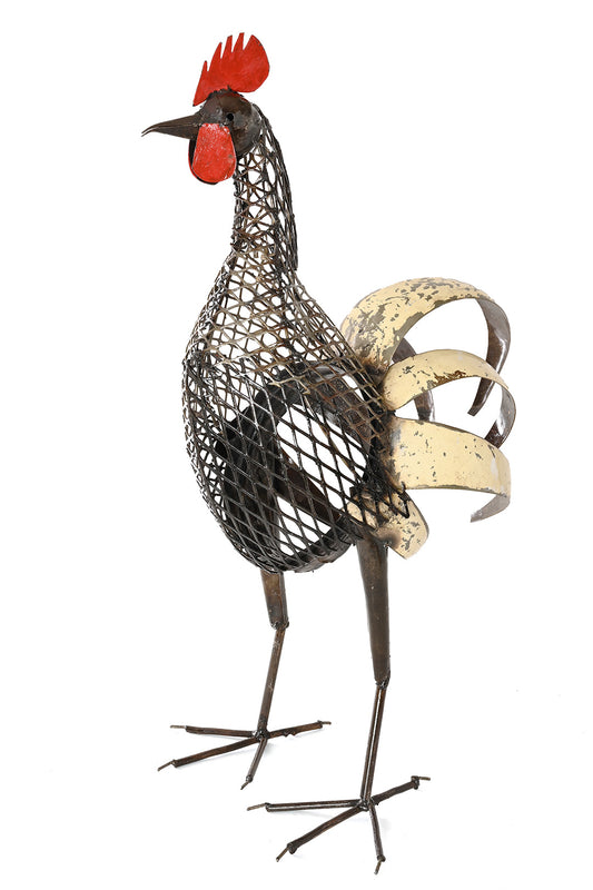 Rooster Recycled Metal & Mesh Sculpture