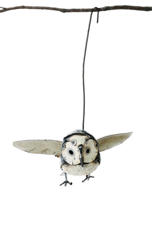 Owl in Flight Recycled Metal Hanging Sculpture