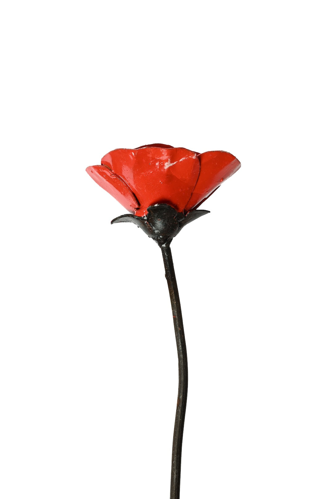 Red Recycled Metal Poppy Garden Stake