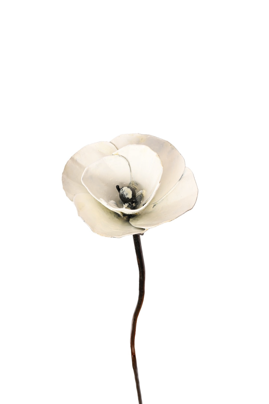 White Poppy Recycled Metal Garden Stake
