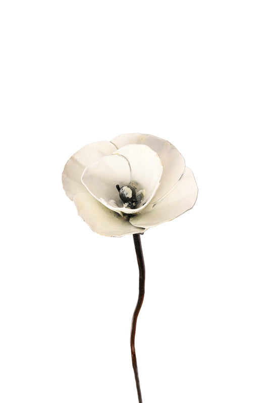 White Poppy Recycled Metal Garden Stake