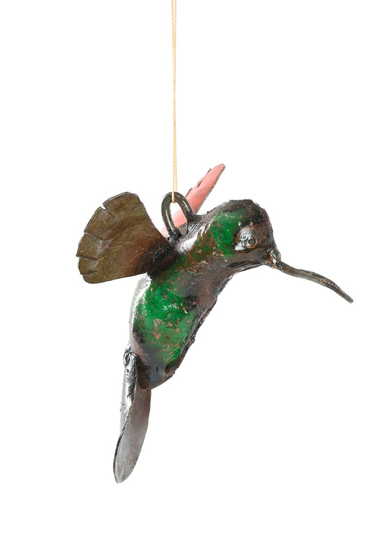 Recycled Metal Hummingbird Hanging Sculpture Ornament