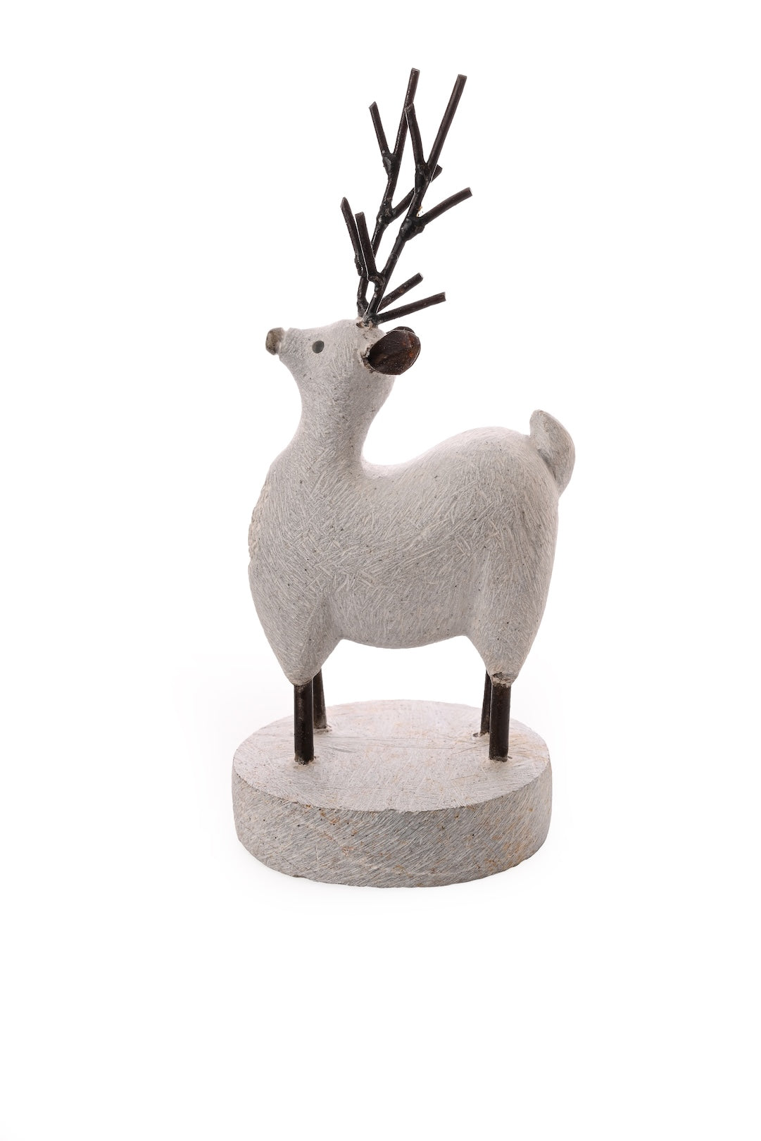 Stone and Metal Reindeer Sculpture
