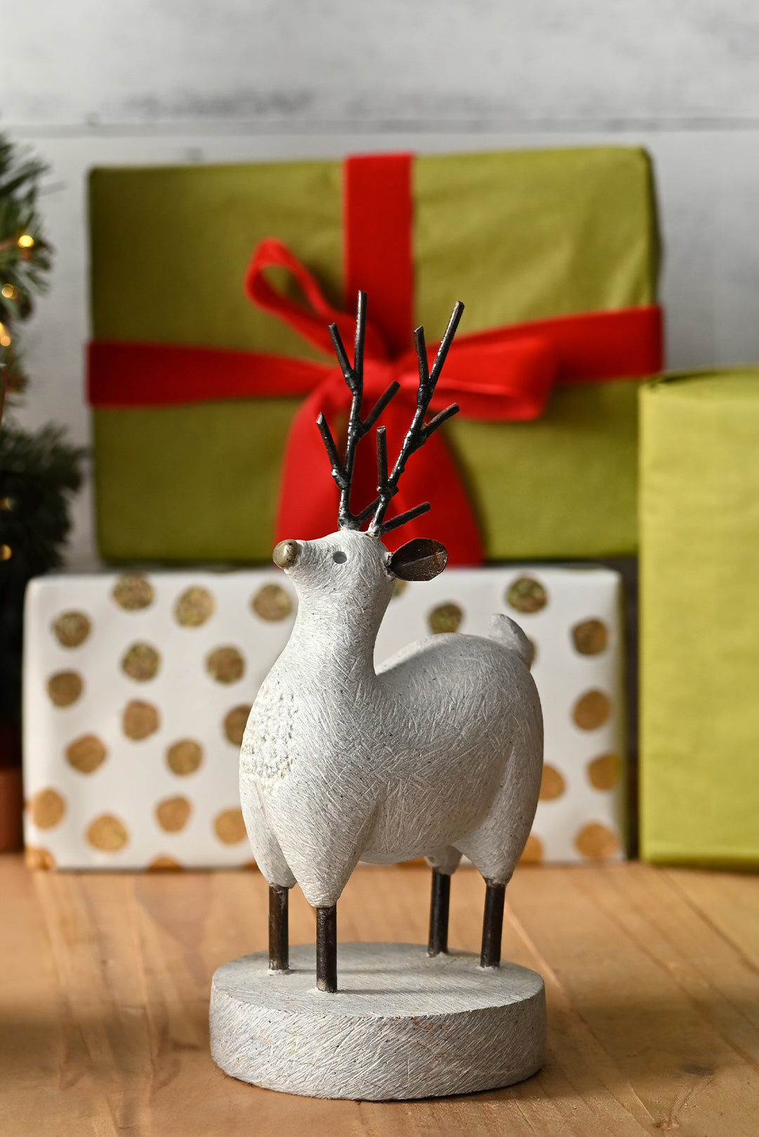 Stone and Metal Reindeer Sculpture