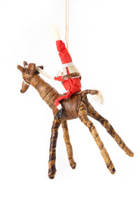 Santa on Giraffe Banana Fiber Ornament