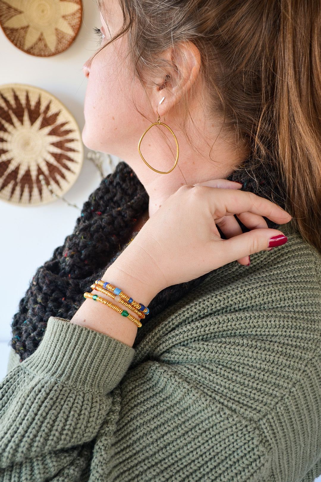 24k Gold Heishi Bracelet with Blue Vintage Glass Beads